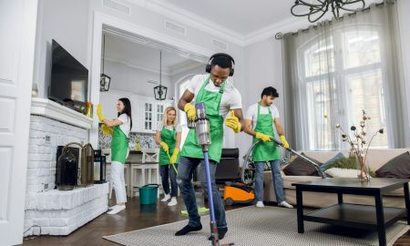 Handsome young african worker of cleaning service